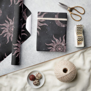 Zwart Roze Maan Zon Mandala Cadeaupapier