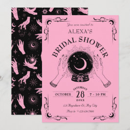 Zwart roze magische maan kristallen bol vrijgezell kaart