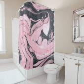 Zwart Roze Marmer: Abstracte kunst Douchegordijn (In situ)