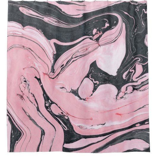Zwart Roze Marmer: Abstracte kunst Douchegordijn (Voorkant)