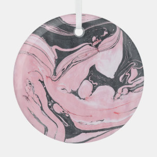 Zwart Roze Marmer: Abstracte kunst Glas Ornament