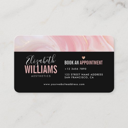 Zwart Roze Marmer Goud Beauty Esthetiek Trouw & Visitekaartje (Voorkant)
