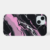 Zwart & Roze Marmer iPhone 15 Case (Achterkant horizontaal)