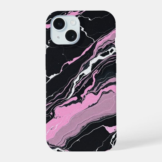 Zwart & Roze Marmer iPhone 15 Case (Achterkant)