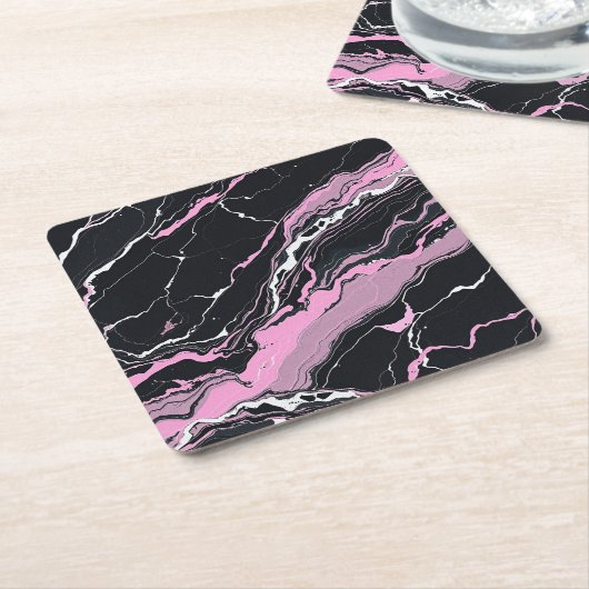 Zwart-roze marmer kartonnen onderzetters (Schuin)