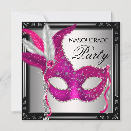 Zwart roze masker gemaskerd bal kaart (Voorkant)