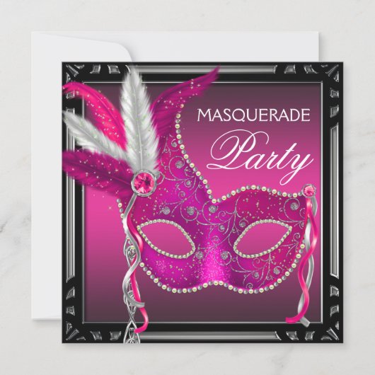 Zwart roze masker gemaskerd bal kaart (Voorkant)