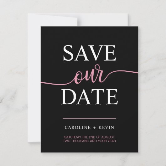Zwart Roze Mauve SAVE OUR DATE hart Save The Date (Voorkant)