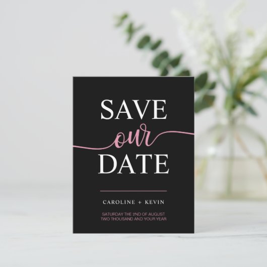 Zwart Roze Mauve SAVE OUR DATE hart Save The Date (Staand voorkant)