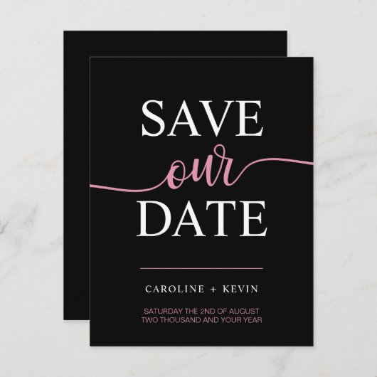 Zwart Roze Mauve SAVE OUR DATE hart Save The Date (Voorkant / Achterkant)