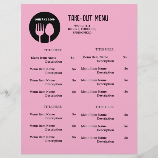 Zwart, Roze Menu voor afhaalrestaurants met QR-cod (Voorkant)