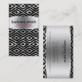 Zwart Roze & Metallic Zilver Geometrisch Patroon Visitekaartje (Voorkant / Achterkant)