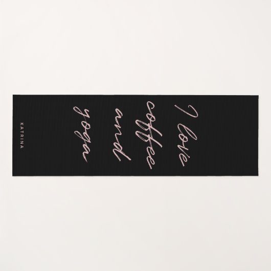 Zwart roze minimalistisch script Ik hou van koffie Yogamat (Voorkant (horizontaal))