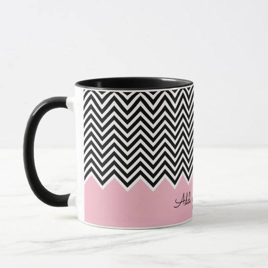 Zwart-roze Modern Chevron Aangepaste TEKST Mok (Links)