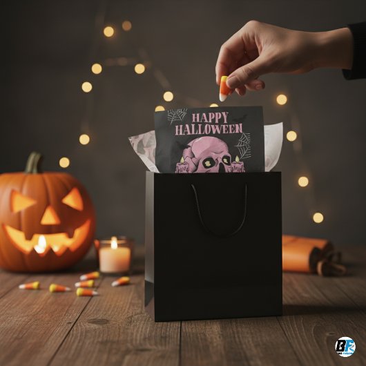 Zwart & Roze Modern Happy Halloween Tissuepapier