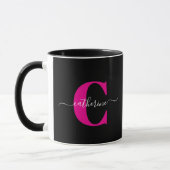 Zwart Roze Moderne Stijlvolle Script Monogram Naam Mok (Links)