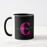 Zwart Roze Moderne Stijlvolle Script Monogram Naam