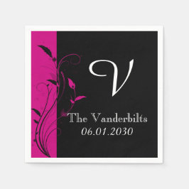 Zwart Roze Monogram Bruiloft Monogram Bruiloft Servet