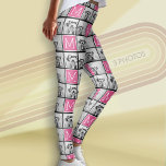 Zwart Roze Monogram met Custom 3 Fotocollage Leggings<br><div class="desc">Schoen je leuke kant af met favoriete afbeeldingen vrienden en familie.</div>