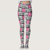 Zwart Roze Monogram met Custom 3 Fotocollage Leggings (Voorkant)