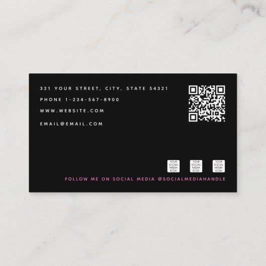 Zwart Roze Monogram MUA Hair Stylist Lash Tech Visitekaartje (Achterkant)