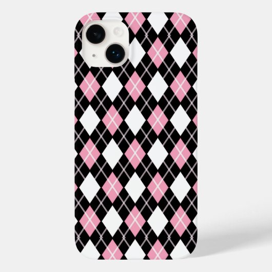 Zwart & Roze Naadloos Argyle Patroon Case-Mate iPhone Case (Achterkant)