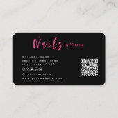 Zwart Roze Nail Artist QR Code Chic Visitekaartje (Achterkant)