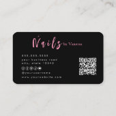 Zwart Roze Nail Artist Salon QR Code Visitekaartje (Achterkant)