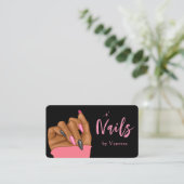 Zwart Roze Nail Technician Moderne Nails Art Salon Visitekaartje (Staand voorkant)