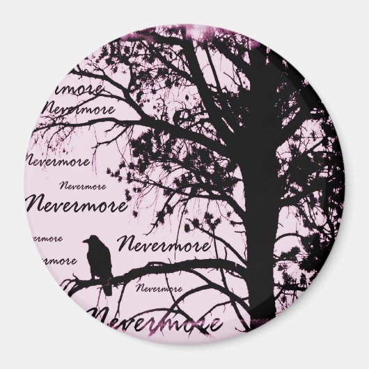 Zwart & Roze Nevermore Raven Silhouet Magneet (Voorkant)