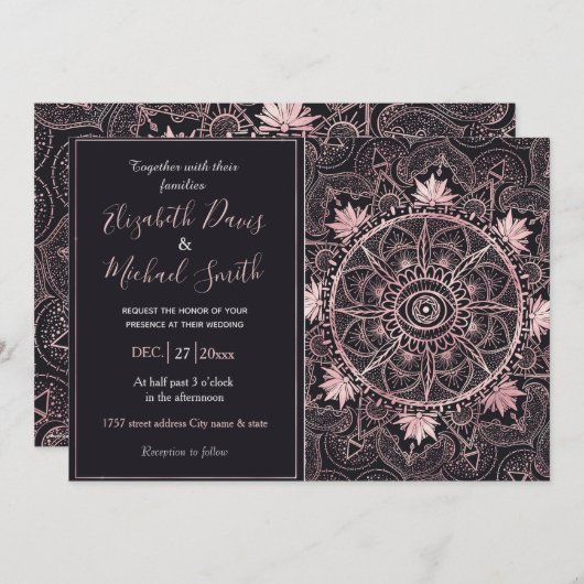 Zwart Roze Ogen Mandala Kaart (Voorkant / Achterkant)