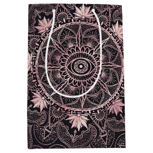 Zwart Roze Ogen Mandala Medium Cadeauzakje (Voorkant)