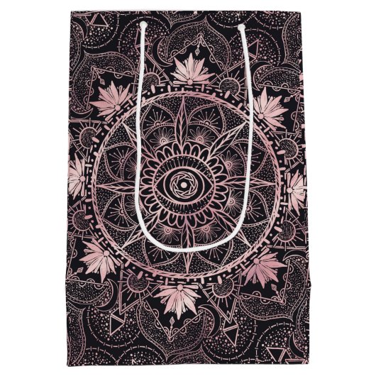 Zwart Roze Ogen Mandala Medium Cadeauzakje (Achterkant)