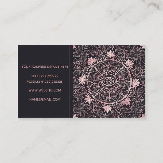 Zwart Roze Ogen Mandala Visitekaartje (Achterkant)