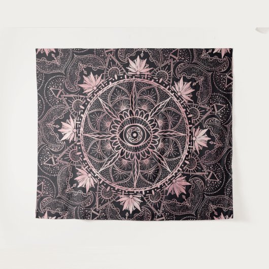 Zwart Roze Ogen Mandala Wandkleed (Voorkant (horizontaal))