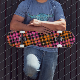 Zwart Roze Oranje Geruit Tartan Design  Persoonlijk Skateboard