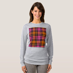 Zwart Roze Oranje Schotse Ruit Ontwerp  T-shirt