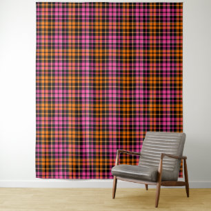 Zwart Roze Oranje Schotse Ruit Ontwerp Wandkleed