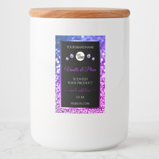 Zwart Roze Paars Glitter Stars Logo Productlabel Voedselcontainer Etiket (Voorkant)