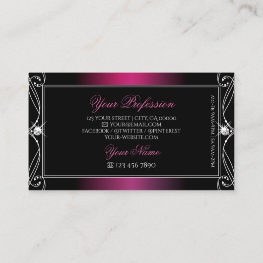 Zwart Roze Paars  Sparkle Diamonds Stijlvol Visitekaartje (Achterkant)