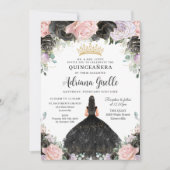 Zwart Roze Paarse Bloemen Goud Quinceanera Sweet 1 Kaart (Voorkant)