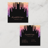 Zwart roze paarse druppels make-up haar vierkante visitekaartje (Voorkant / Achterkant)