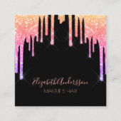 Zwart roze paarse druppels make-up haar vierkante visitekaartje (Voorkant)