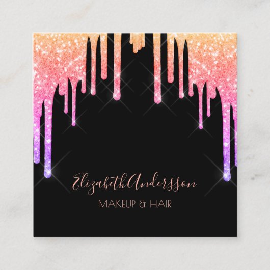 Zwart roze paarse druppels make-up haar vierkante visitekaartje (Voorkant)