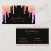 Zwart roze paarse glitter druppels make-up haar visitekaartje (Voorkant / Achterkant)