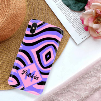 Zwart roze paarse Groovy psychedelische jaren 70 M iPhone 15 Case