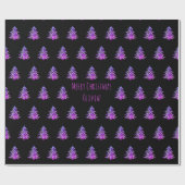 Zwart roze Paarse kerstboomstructuur Naam toevoege Cadeaupapier (Vlak)