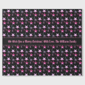 Zwart Roze Paarse Kerststerren Patroon Tekst toevo Cadeaupapier (Vlak)