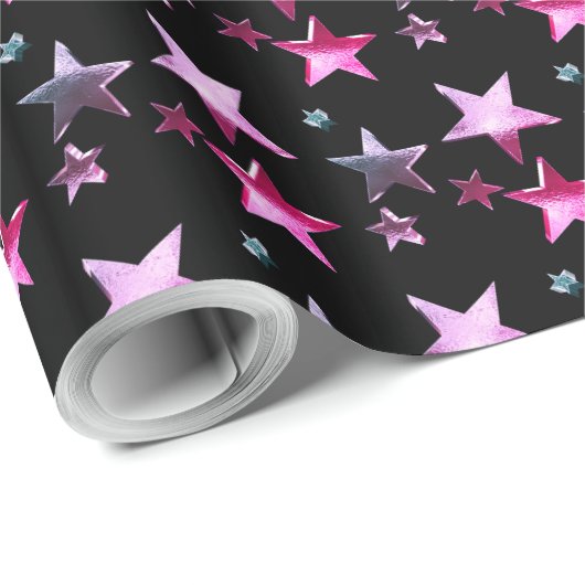 Zwart Roze Paarse Kerststerren Patroon Tekst toevo Cadeaupapier (Rol Hoek)