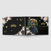 Zwart Roze Paarse Lila Bloemen Quinceañera Foto Gastenboek (Volledig)